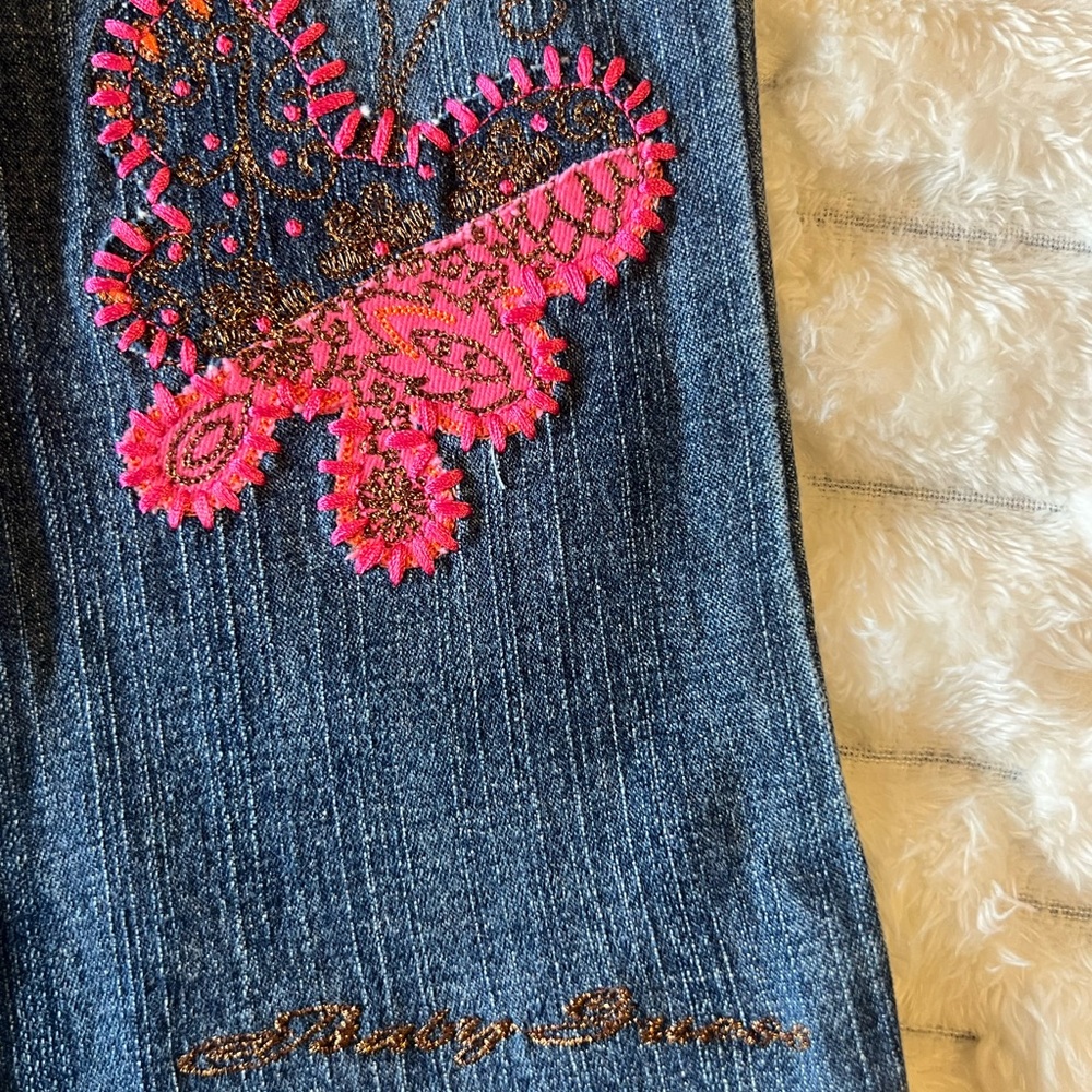 Y2K Guess Baby Flare Jeans Butterfly Embroidered Denim Fairycore NWT coquette - Picture 2 of 8
